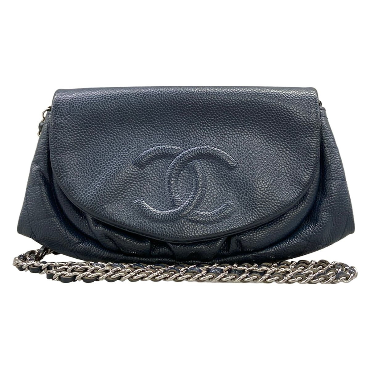 Chanel Wallet Half Moon Navy Chain Silver Shoulder Bag