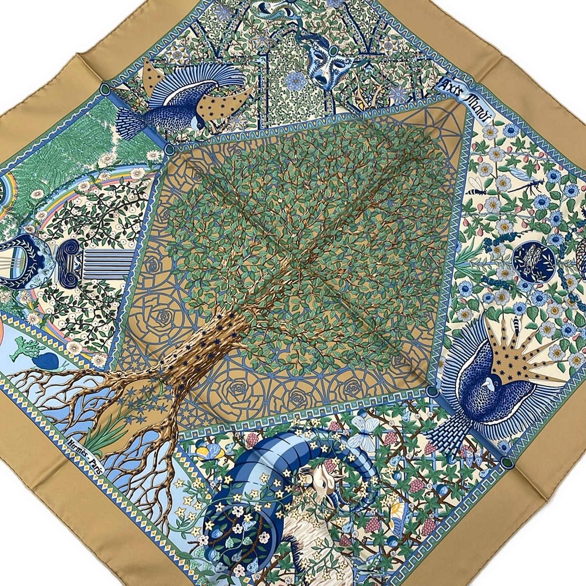 Hermes Scarf Carre 90 Light Brown Multi Axis Mundi