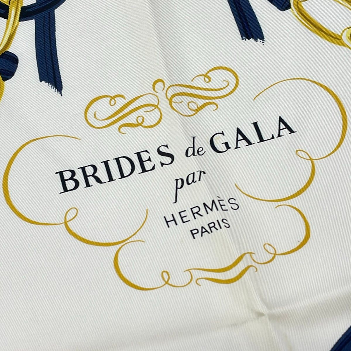 Hermes Scarf Carre 90 Dark Navy White Gold Brides de Gala — view 2