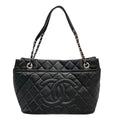 Chanel Tote Bag Quilted Black Chain Shoulder Silver