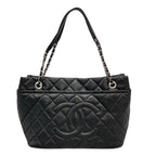 Chanel Tote Bag Quilted Black Chain Shoulder Silver