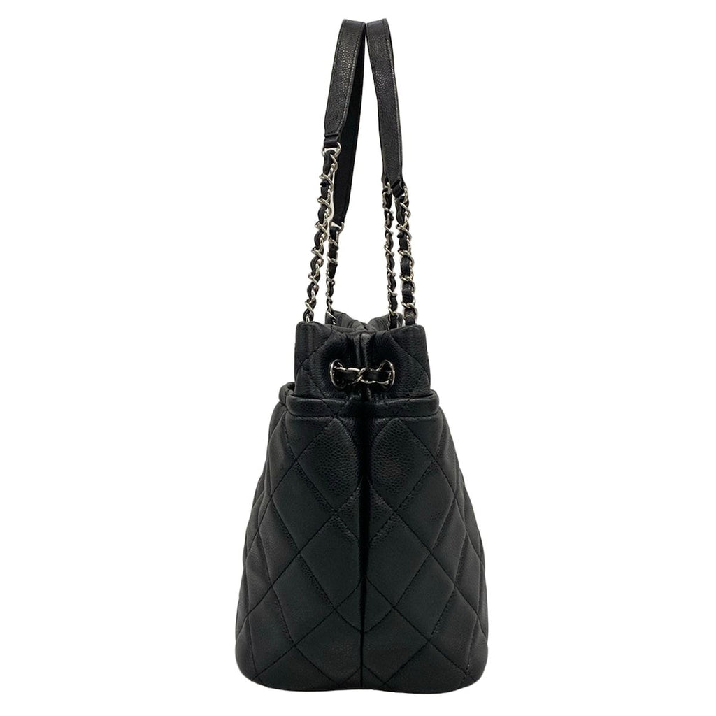 Chanel Tote Bag Quilted Black Chain Shoulder Silver — view 4