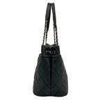 Chanel Tote Bag Quilted Black Chain Shoulder Silver — view 4