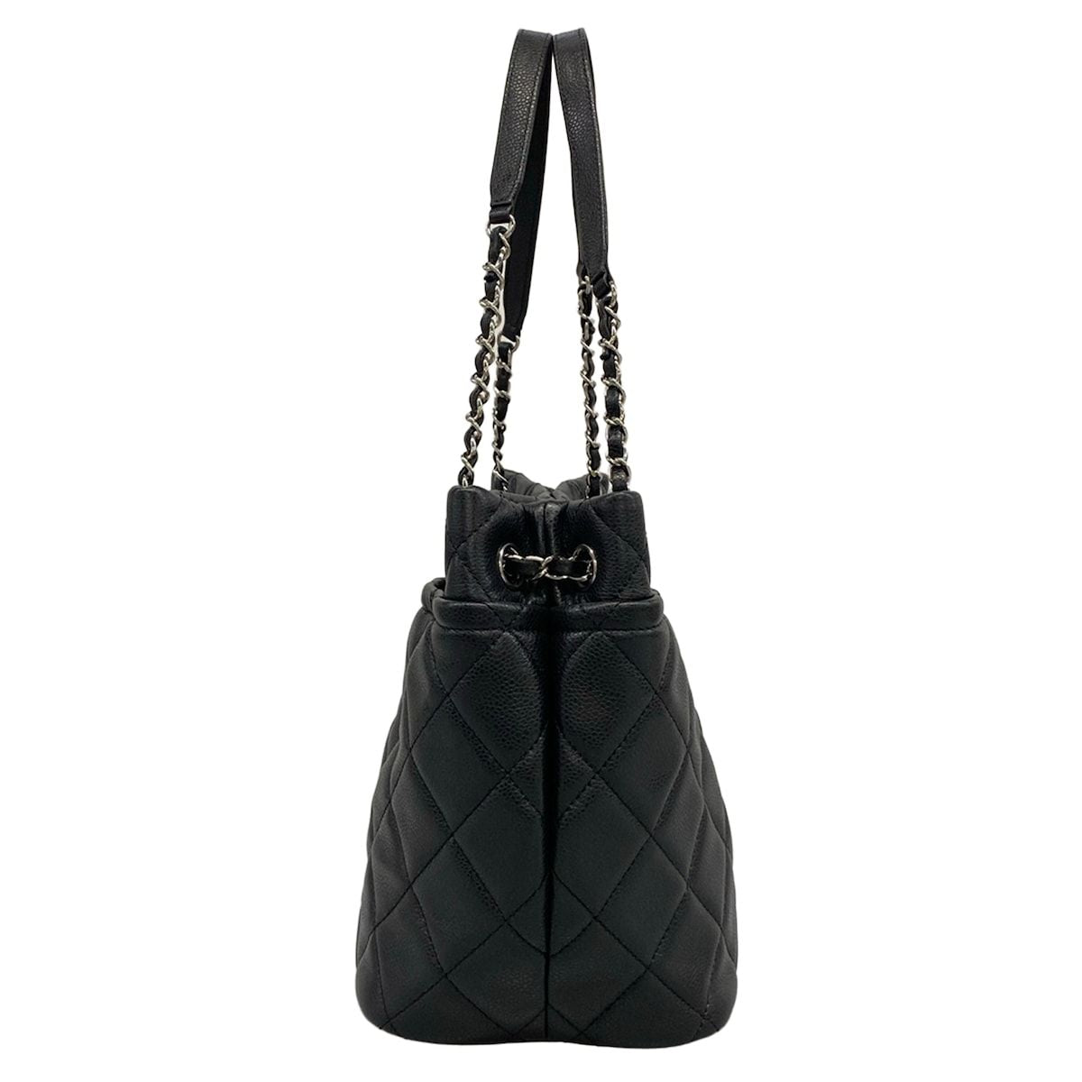 Chanel Tote Bag Quilted Black Chain Shoulder Silver — view 4