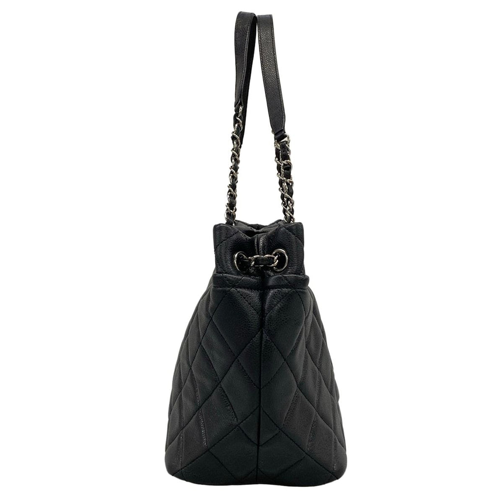 Chanel Tote Bag Quilted Black Chain Shoulder Silver — view 2