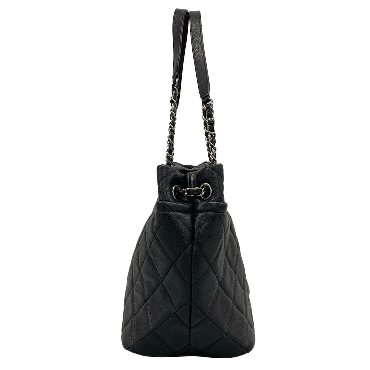 Chanel Tote Bag Quilted Black Chain Shoulder Silver — view 2