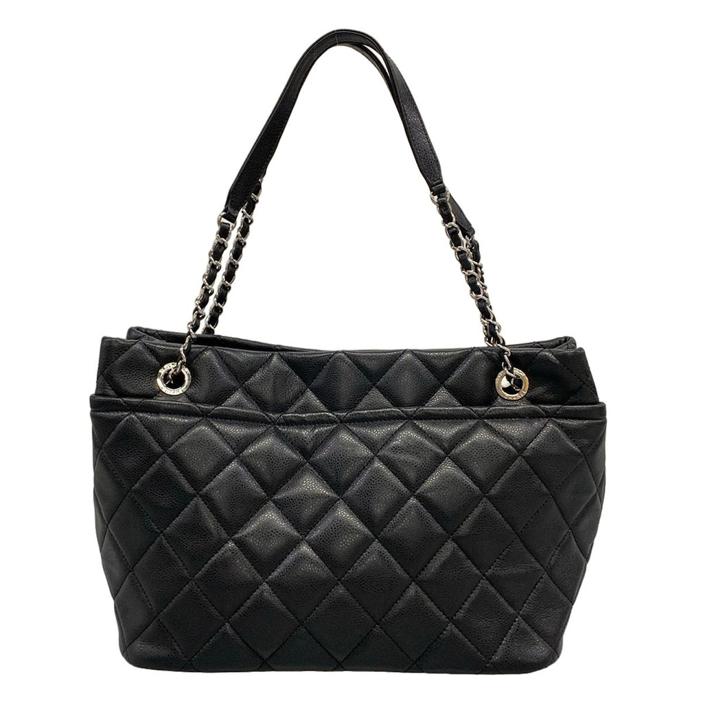 Chanel Tote Bag Quilted Black Chain Shoulder Silver — view 3
