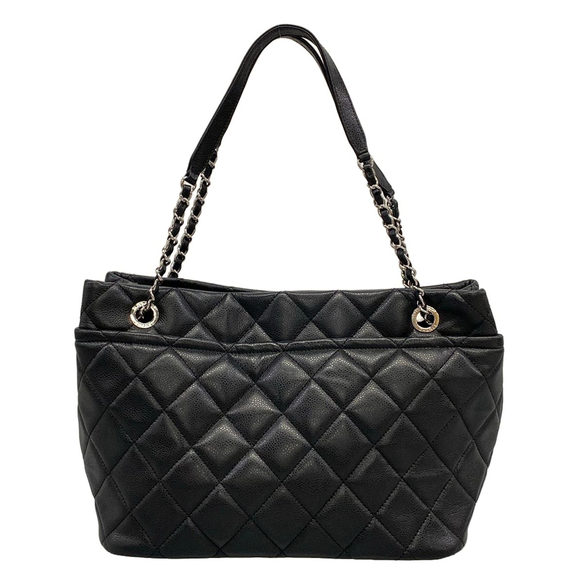 Chanel Tote Bag Quilted Black Chain Shoulder Silver — view 3