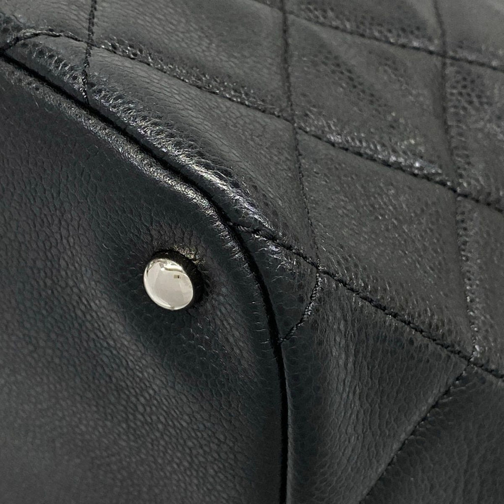 Chanel Tote Bag Quilted Black Chain Shoulder Silver — view 8