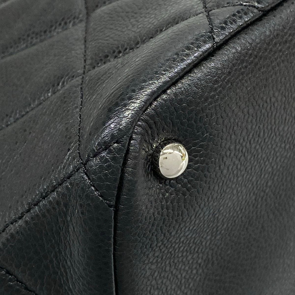 Chanel Tote Bag Quilted Black Chain Shoulder Silver — view 7