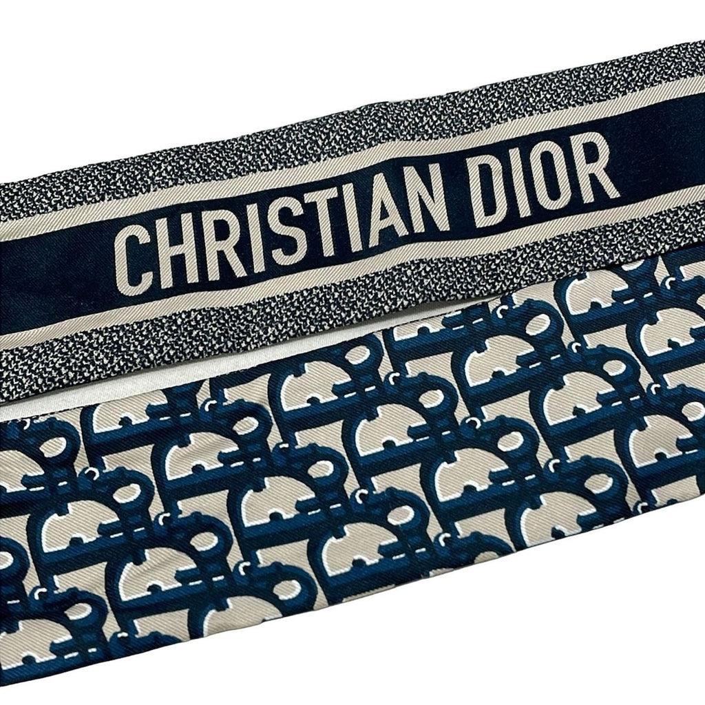 Dior Scarf Navy Dark Beige Ribbon Logo Glam — view 5