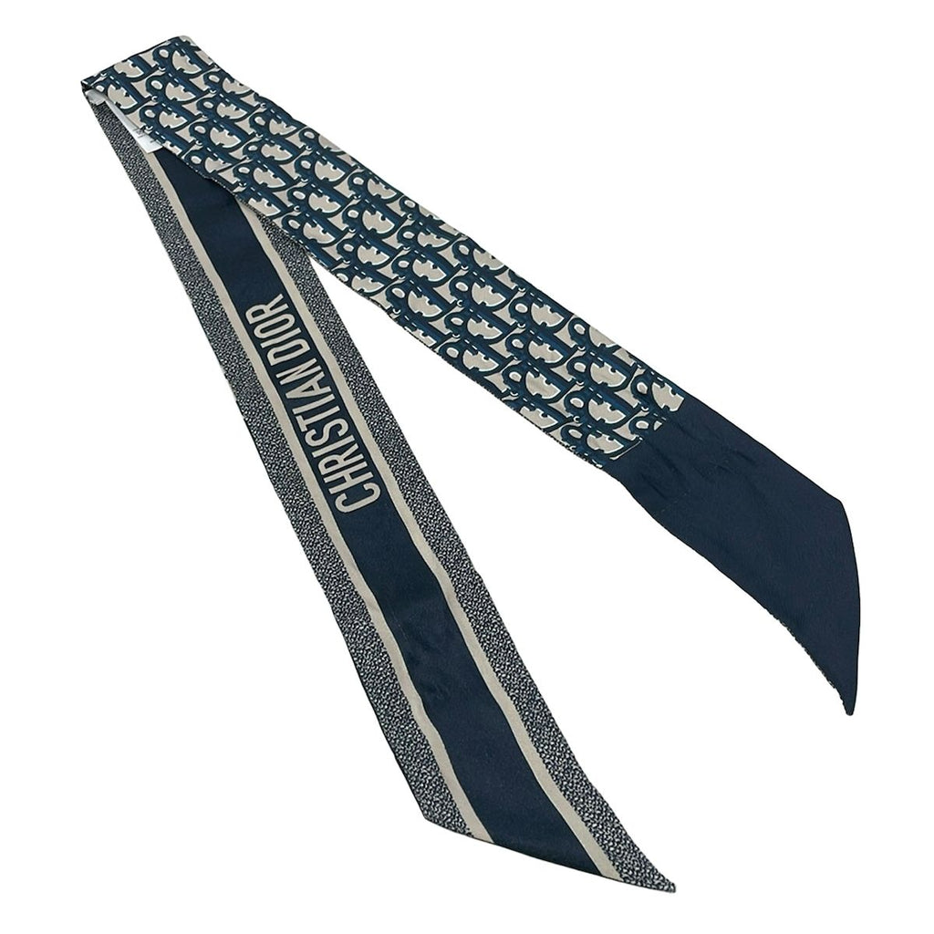 Dior Scarf Navy Dark Beige Ribbon Logo Glam — view 3