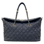 Chanel Tote Bag Quilted Navy Chain Shoulder Silver