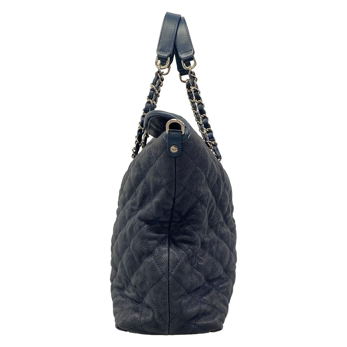 Chanel Tote Bag Quilted Navy Chain Shoulder Silver — view 4