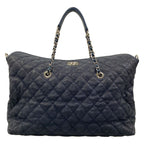 Chanel Tote Bag Quilted Navy Chain Shoulder Silver — view 3