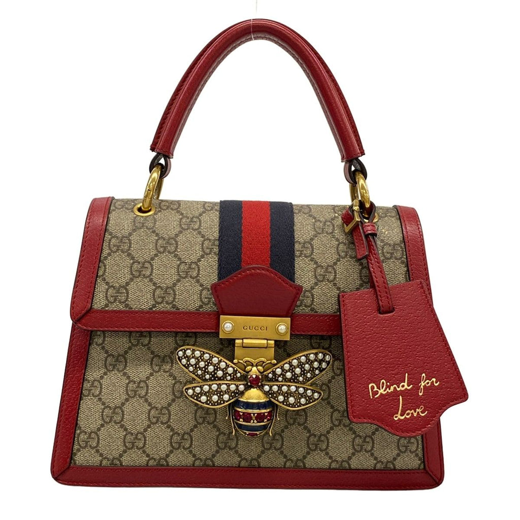 Gucci Handbag Queen Margaret Beige Dark Brown Red Leather