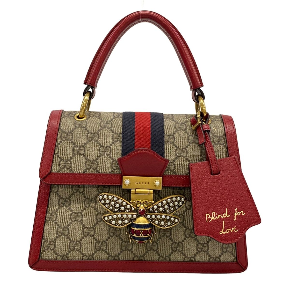 Gucci Handbag Queen Margaret Beige Dark Brown Red Leather