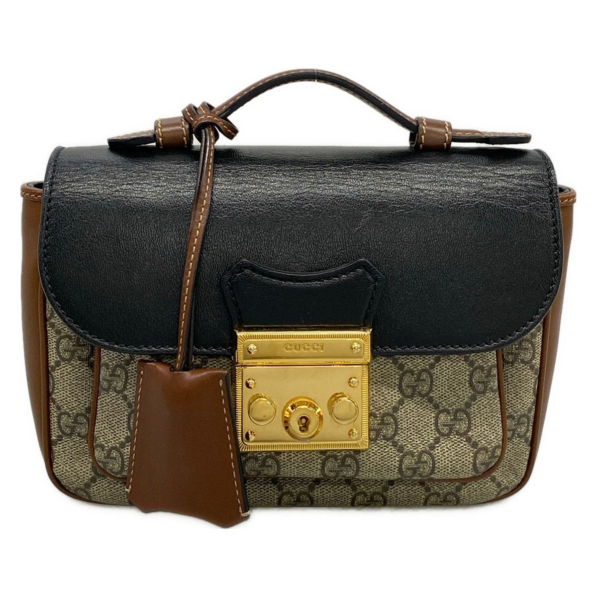 Gucci Handbag GG Supreme Beige Dark Brown Black Leather