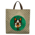 Gucci Tote Bag Soft GG Supreme Beige Dark Brown Leather