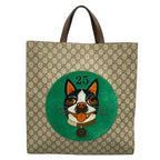Gucci Tote Bag Soft GG Supreme Beige Dark Brown Leather