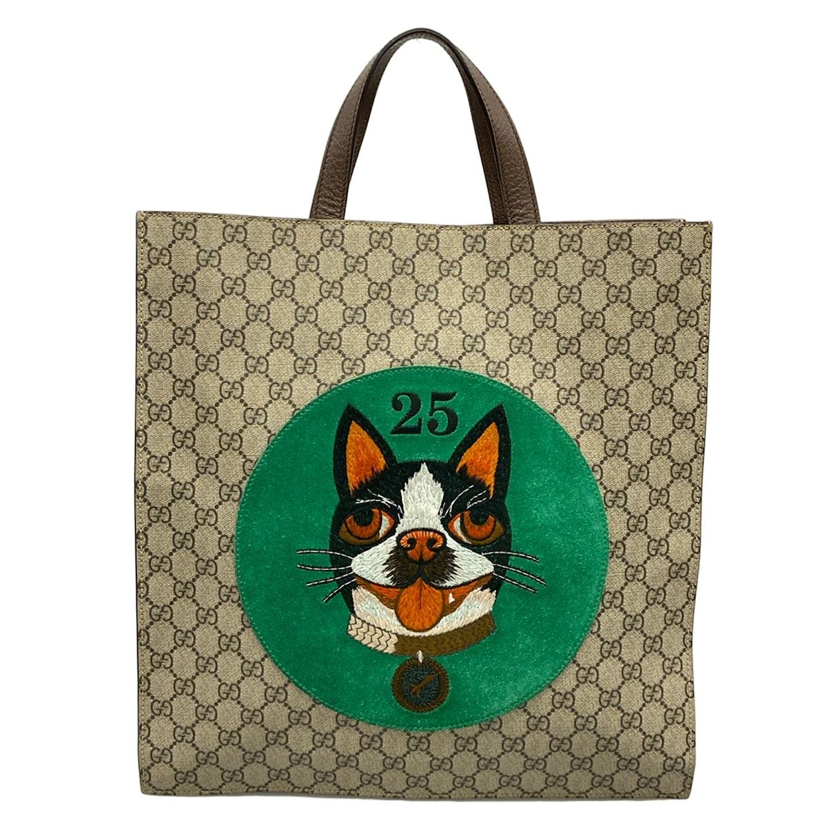 Gucci Tote Bag Soft GG Supreme Beige Dark Brown Leather