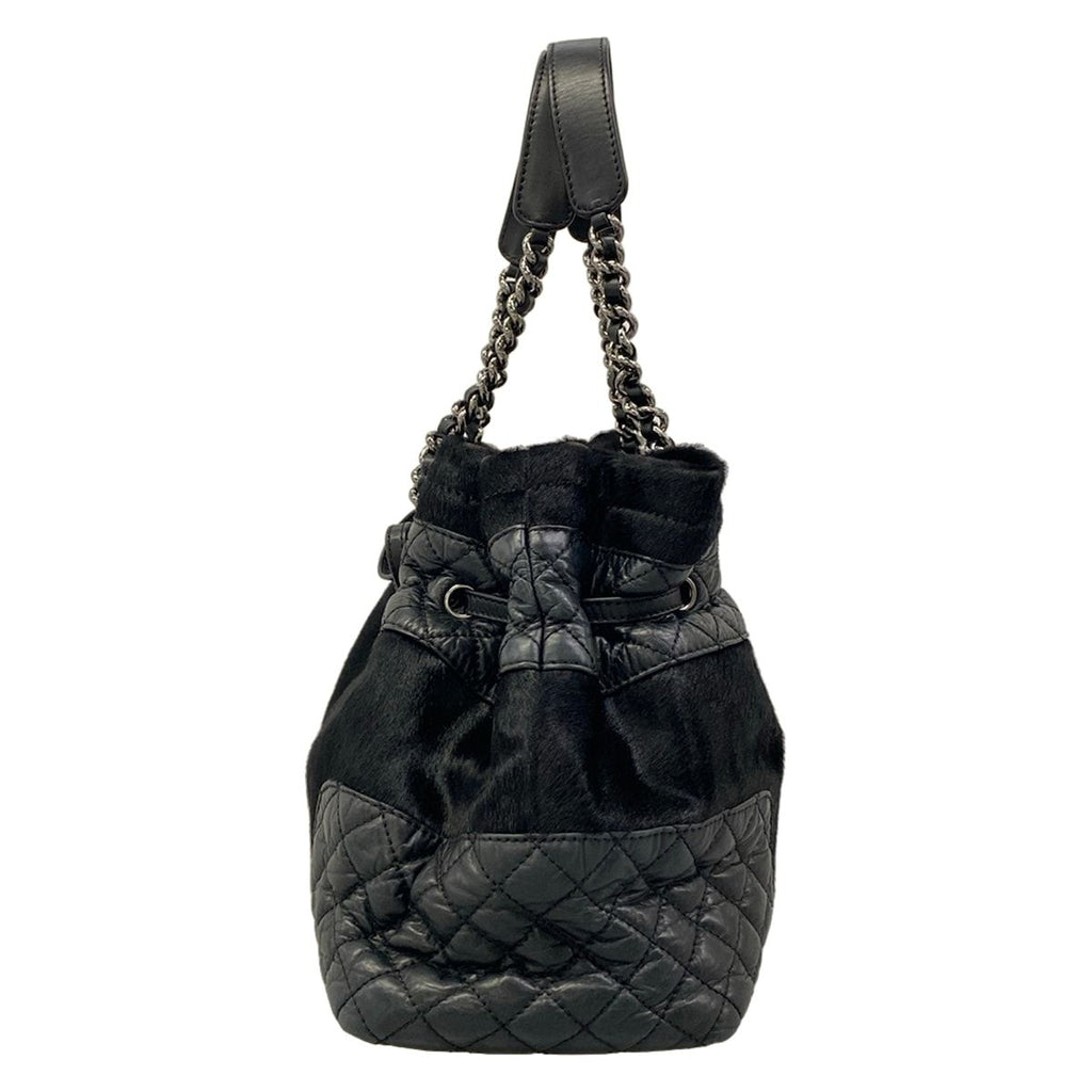 Chanel Tote Bag Black Chain Shoulder Silver Leather — view 4