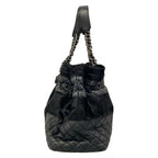 Chanel Tote Bag Black Chain Shoulder Silver Leather — view 4