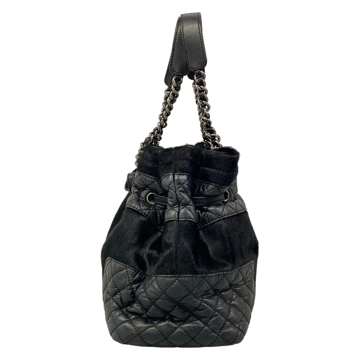 Chanel Tote Bag Black Chain Shoulder Silver Leather — view 4