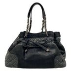 Chanel Tote Bag Black Chain Shoulder Silver Leather