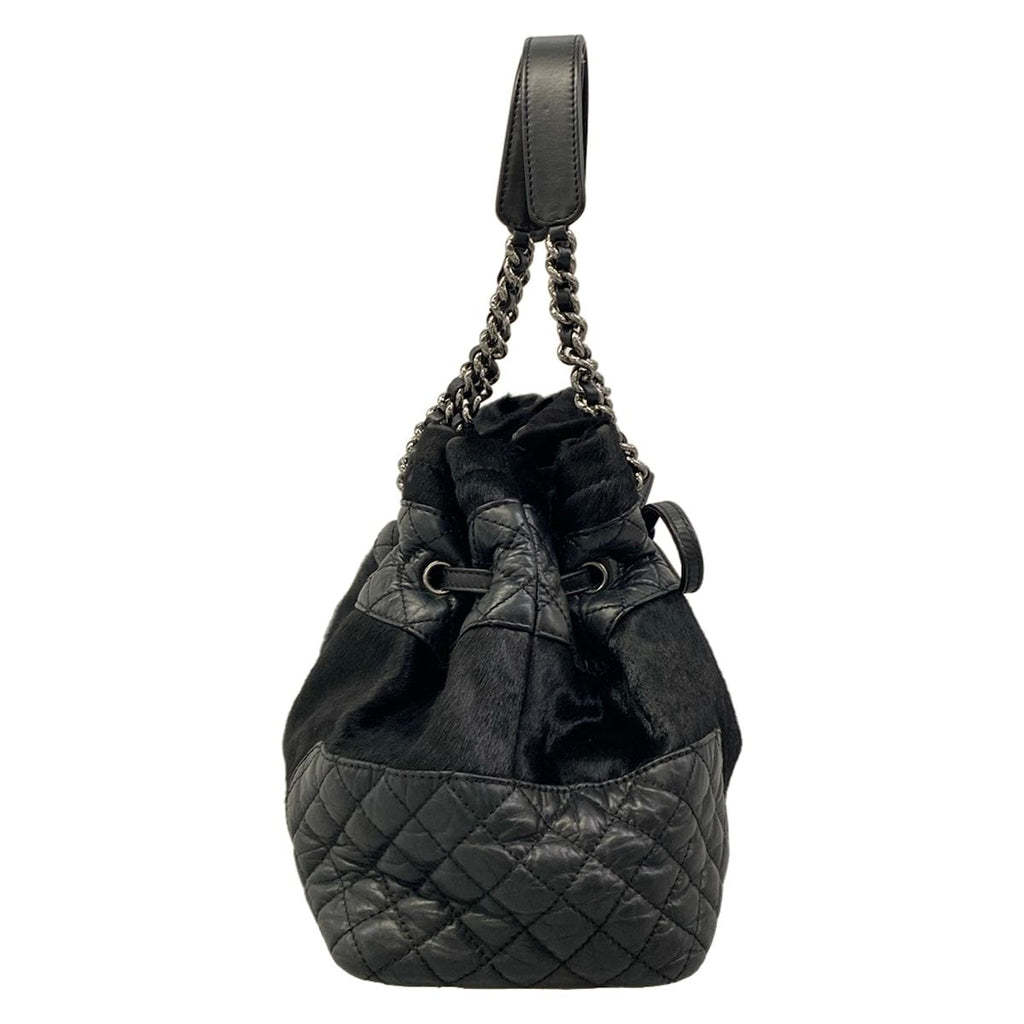 Chanel Tote Bag Black Chain Shoulder Silver Leather — view 2