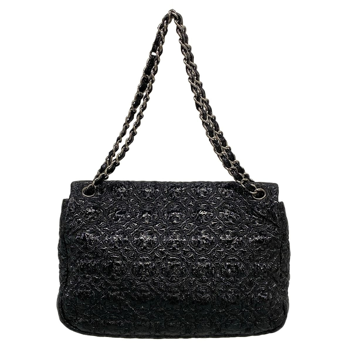 Chanel Shoulder Bag Black Chain Silver Embroidery Leather — view 3