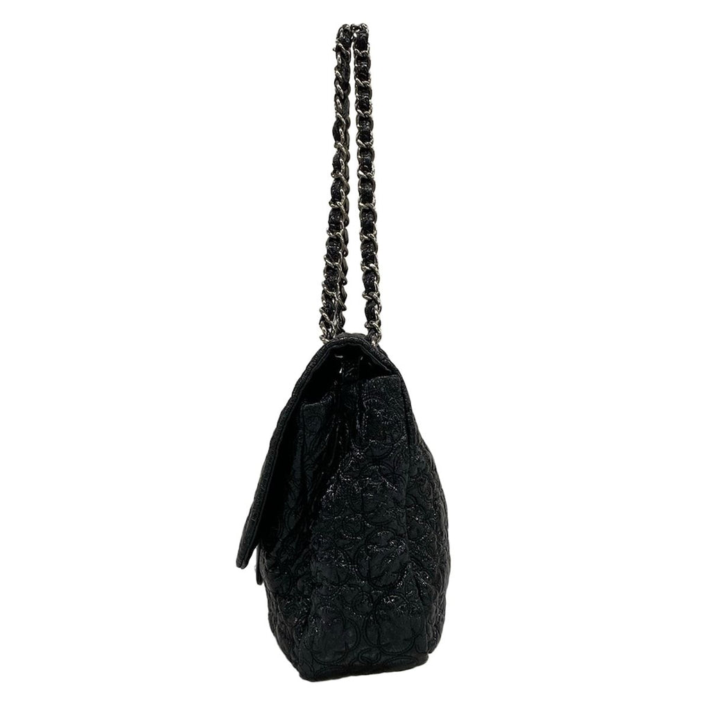 Chanel Shoulder Bag Black Chain Silver Embroidery Leather — view 2