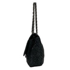 Chanel Shoulder Bag Black Chain Silver Embroidery Leather — view 2