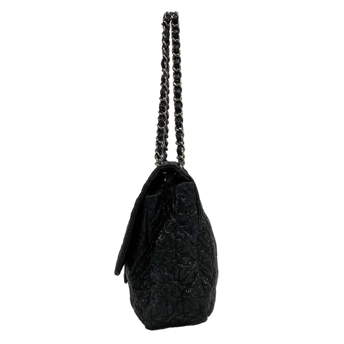 Chanel Shoulder Bag Black Chain Silver Embroidery Leather — view 2