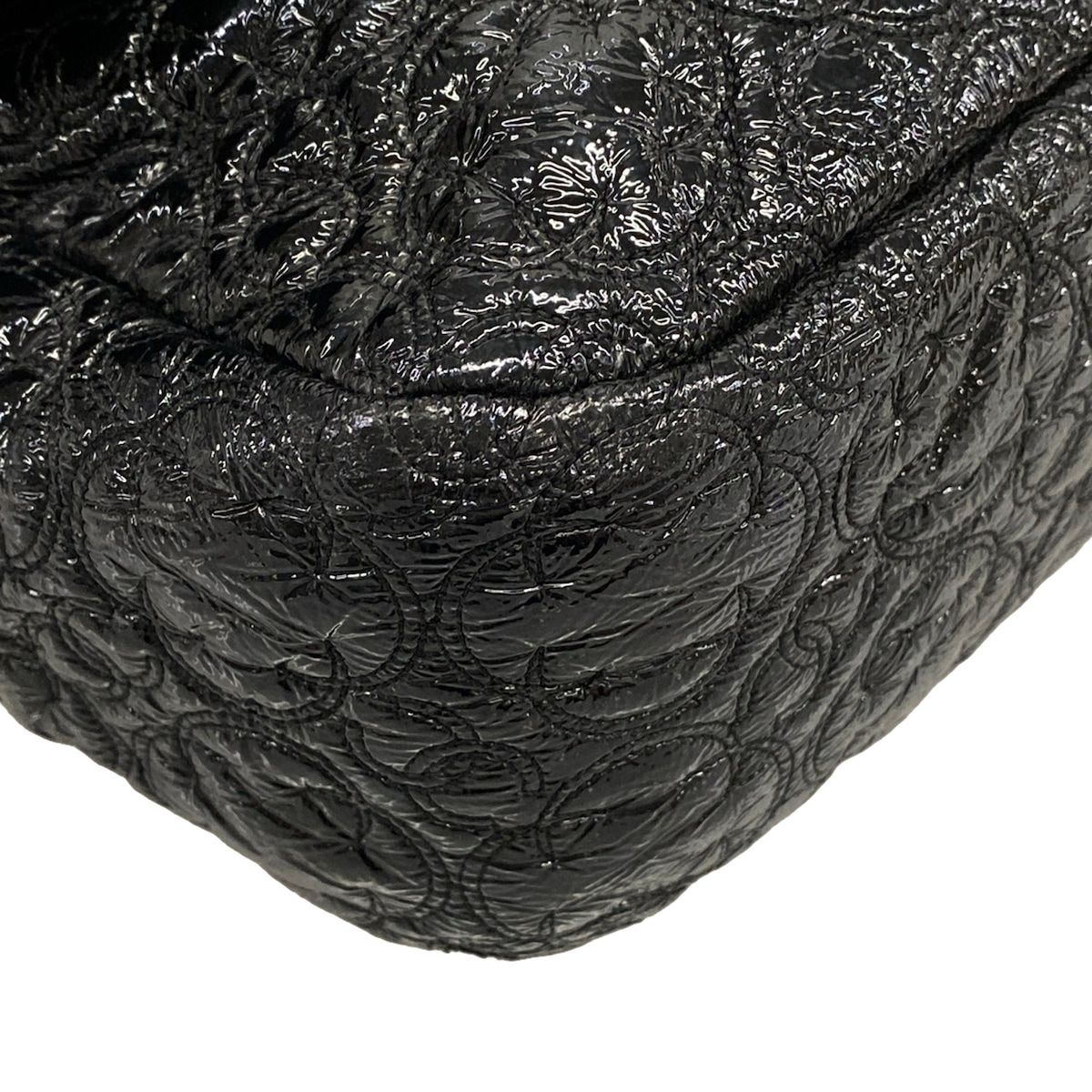 Chanel Shoulder Bag Black Chain Silver Embroidery Leather — view 7