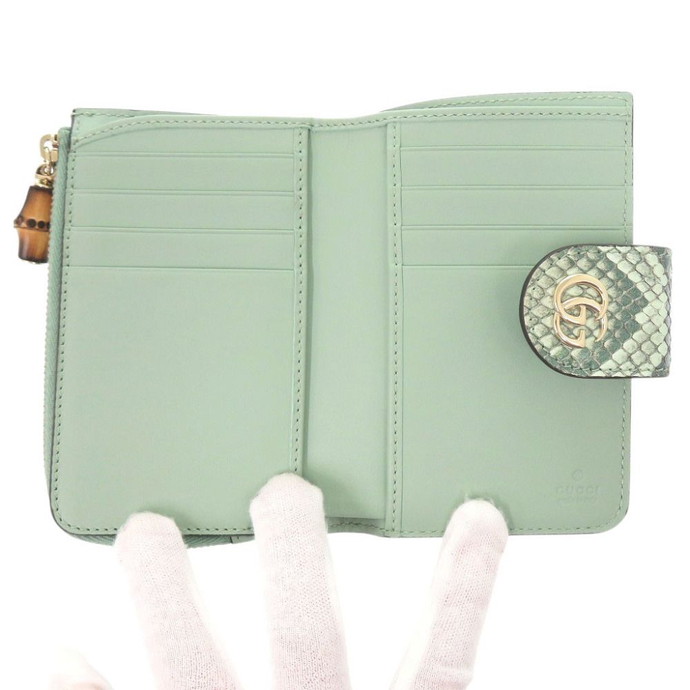 Gucci Double G Bamboo Python Green Bifold Wallet — view 5