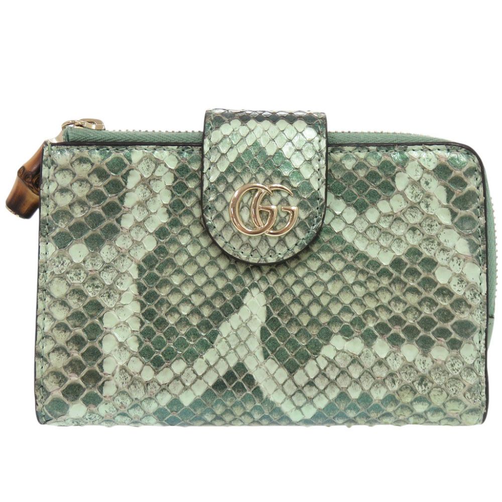 Gucci Double G Bamboo Python Green Bifold Wallet