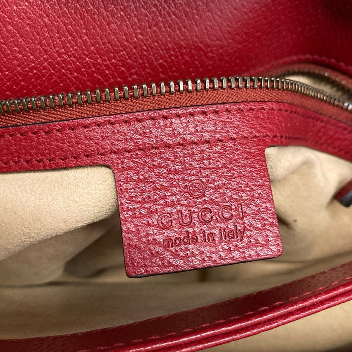 Gucci Shoulder Bag Bee Queen Margaret Beige Dark Brown Red Leather — view 8