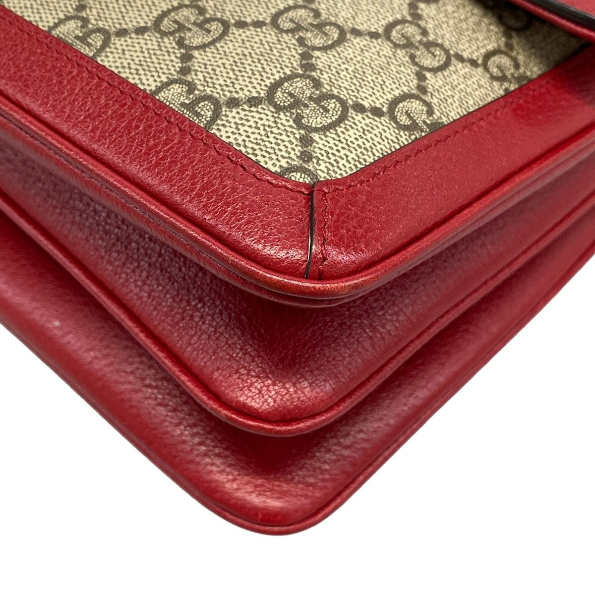 Gucci Shoulder Bag Bee Queen Margaret Beige Dark Brown Red Leather — view 6