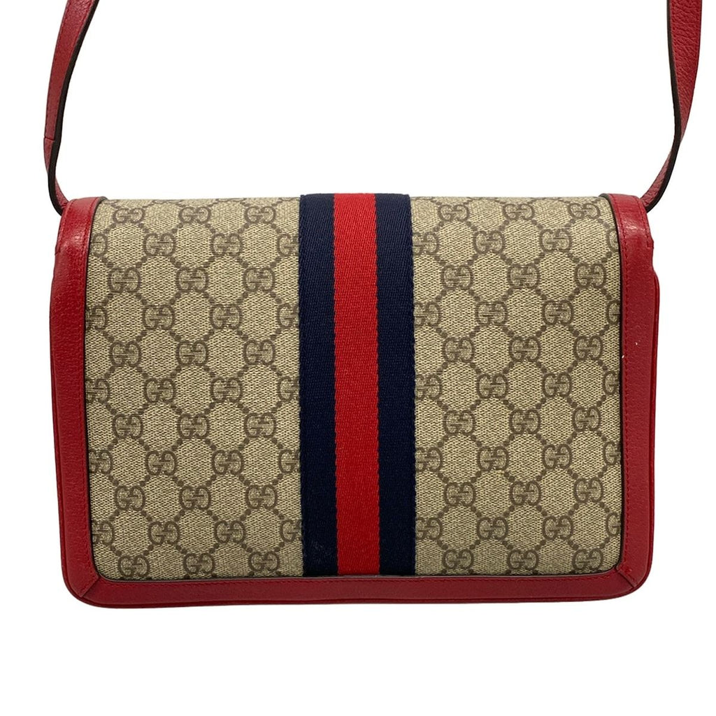 Gucci Shoulder Bag Bee Queen Margaret Beige Dark Brown Red Leather — view 3