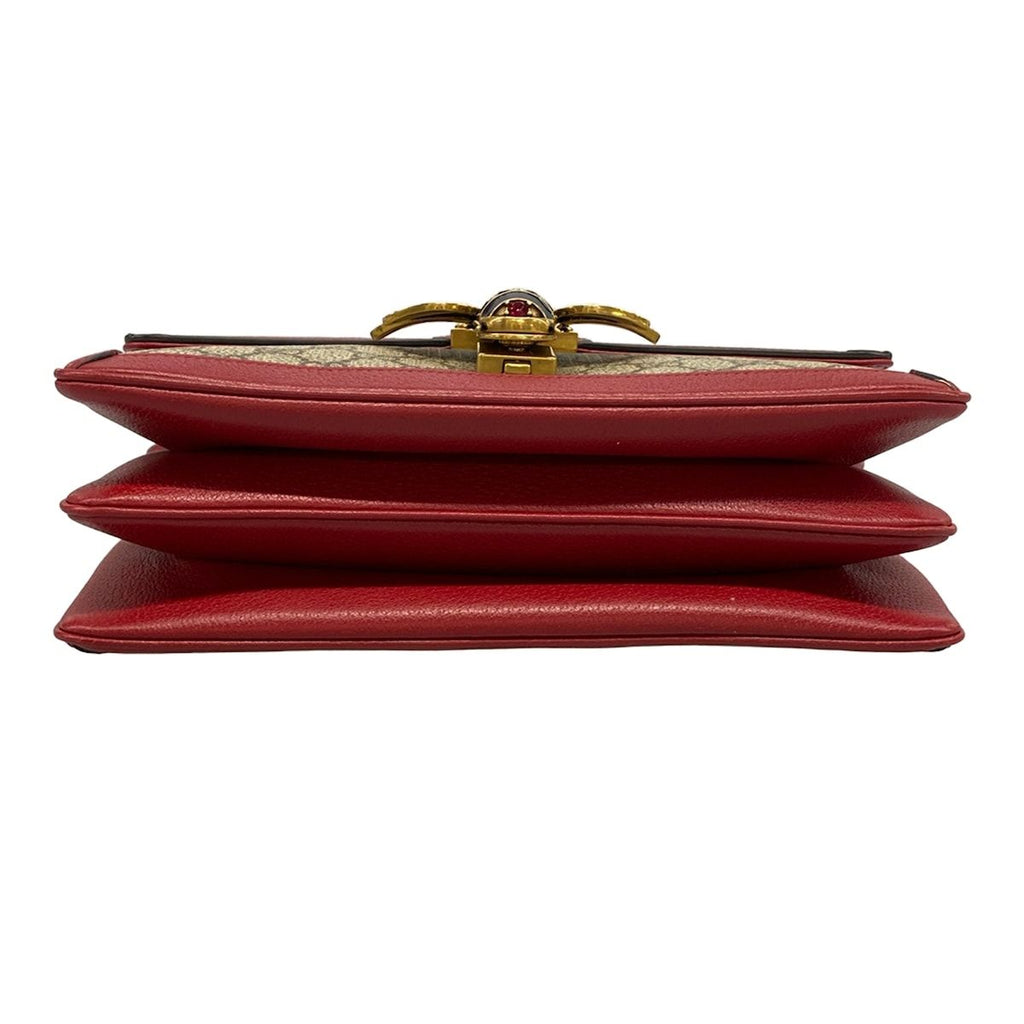Gucci Shoulder Bag Bee Queen Margaret Beige Dark Brown Red Leather — view 5