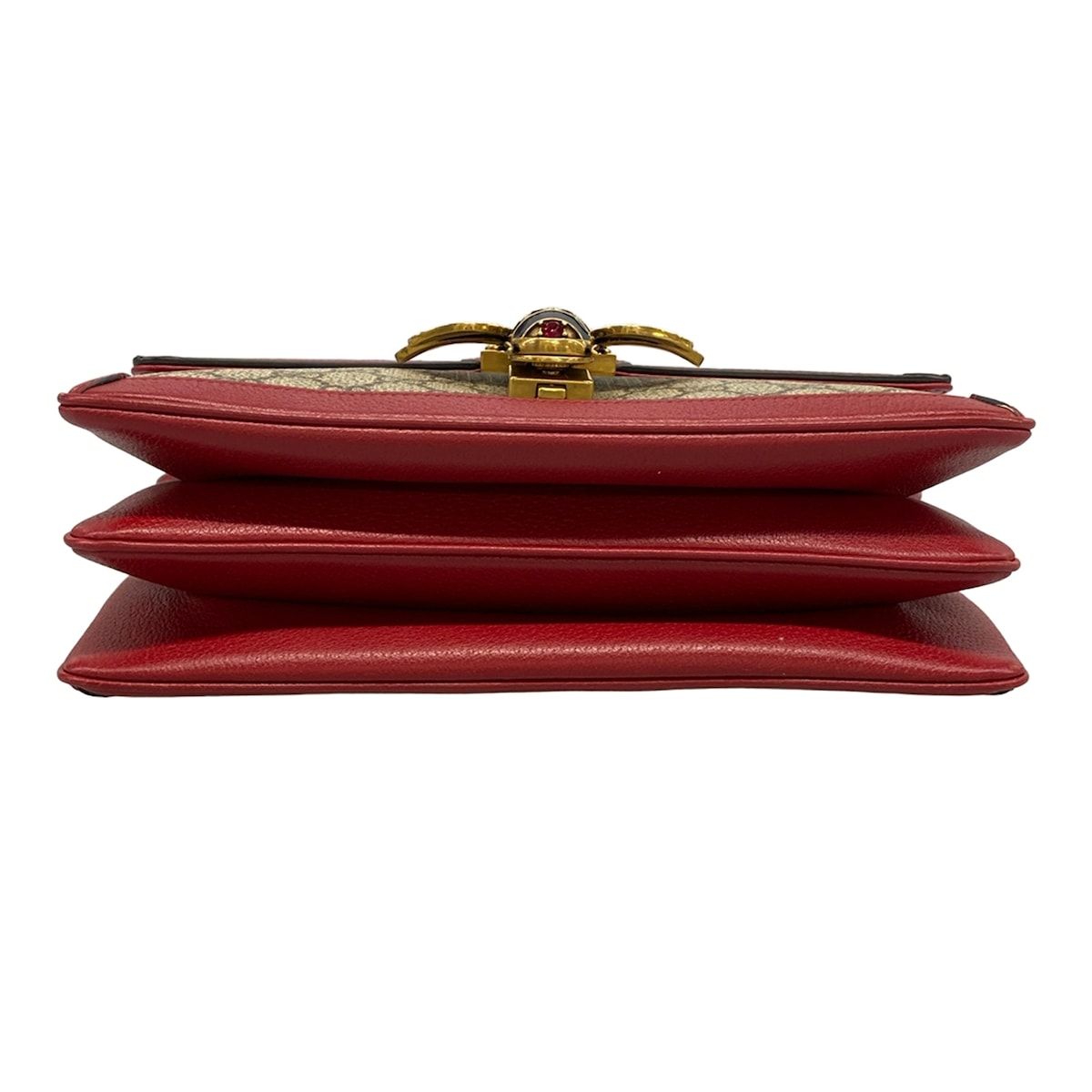 Gucci Shoulder Bag Bee Queen Margaret Beige Dark Brown Red Leather — view 5