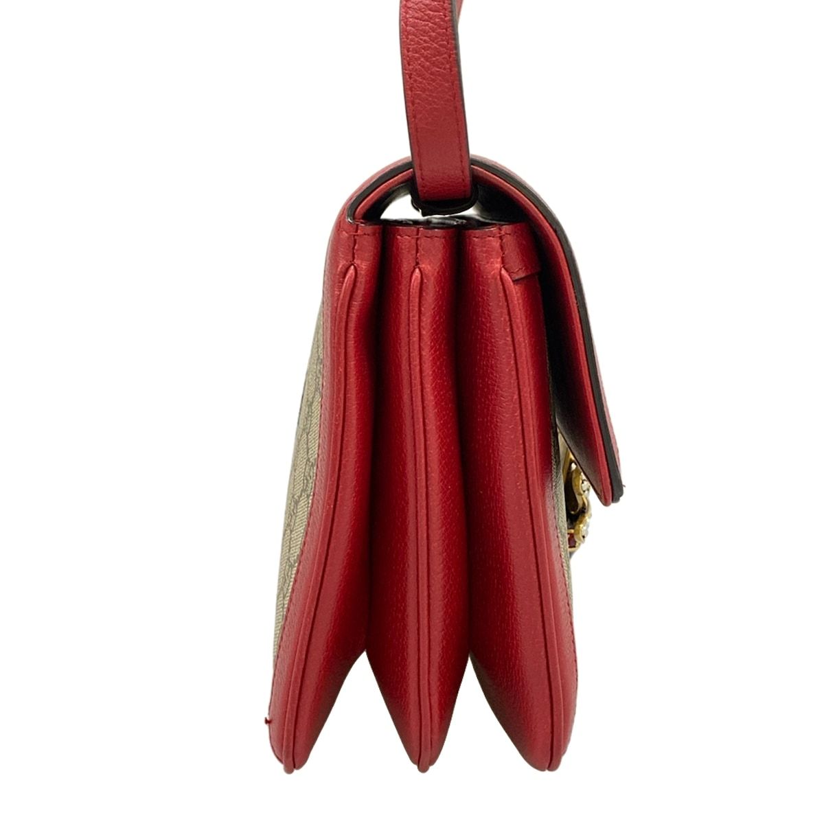 Gucci Shoulder Bag Bee Queen Margaret Beige Dark Brown Red Leather — view 2
