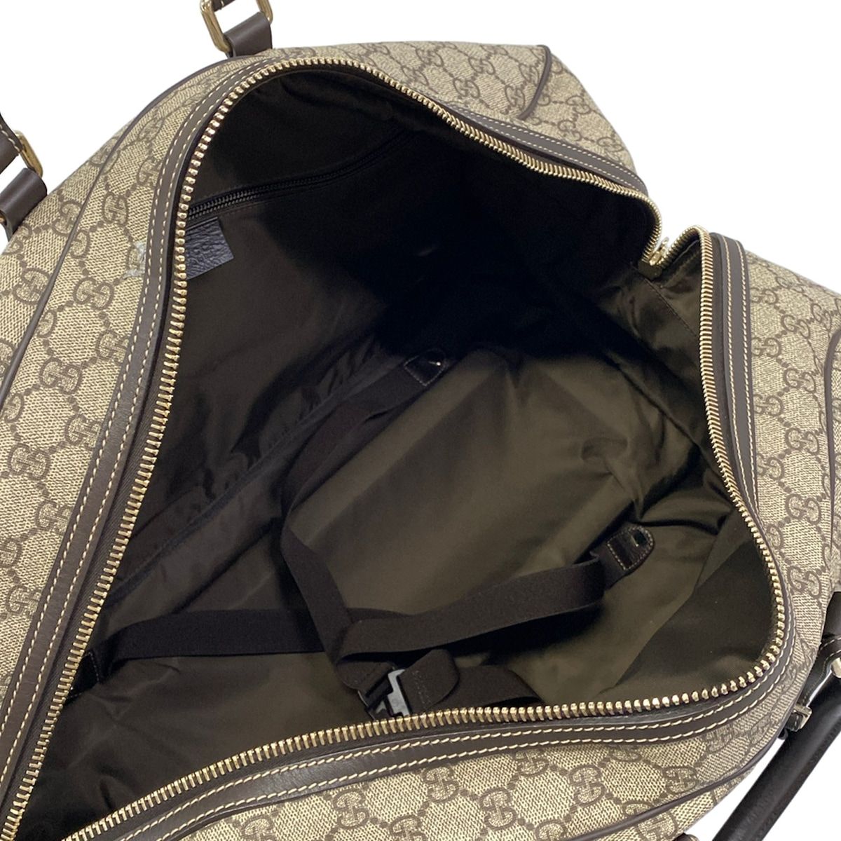 Gucci Travel Bag GG Supreme Beige Dark Brown 2-Way Leather — view 7