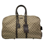Gucci Travel Bag GG Supreme Beige Dark Brown 2-Way Leather