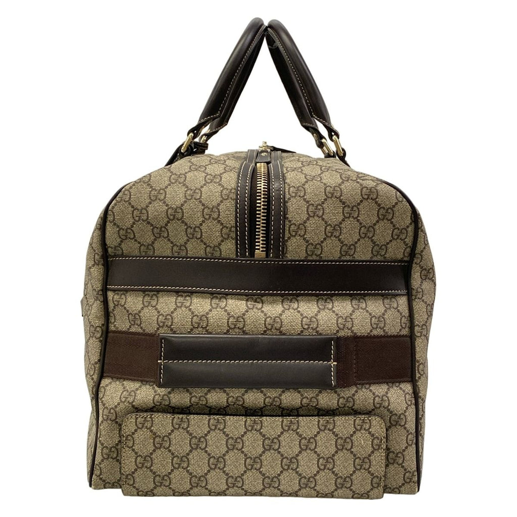 Gucci Travel Bag GG Supreme Beige Dark Brown 2-Way Leather — view 4
