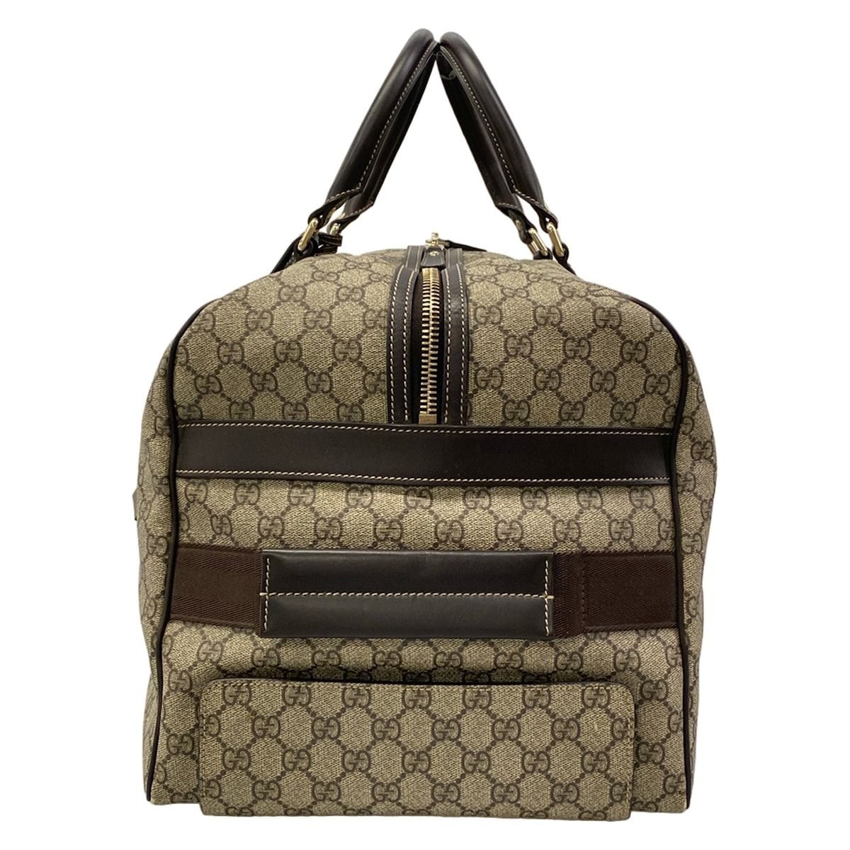 Gucci Travel Bag GG Supreme Beige Dark Brown 2-Way Leather — view 4