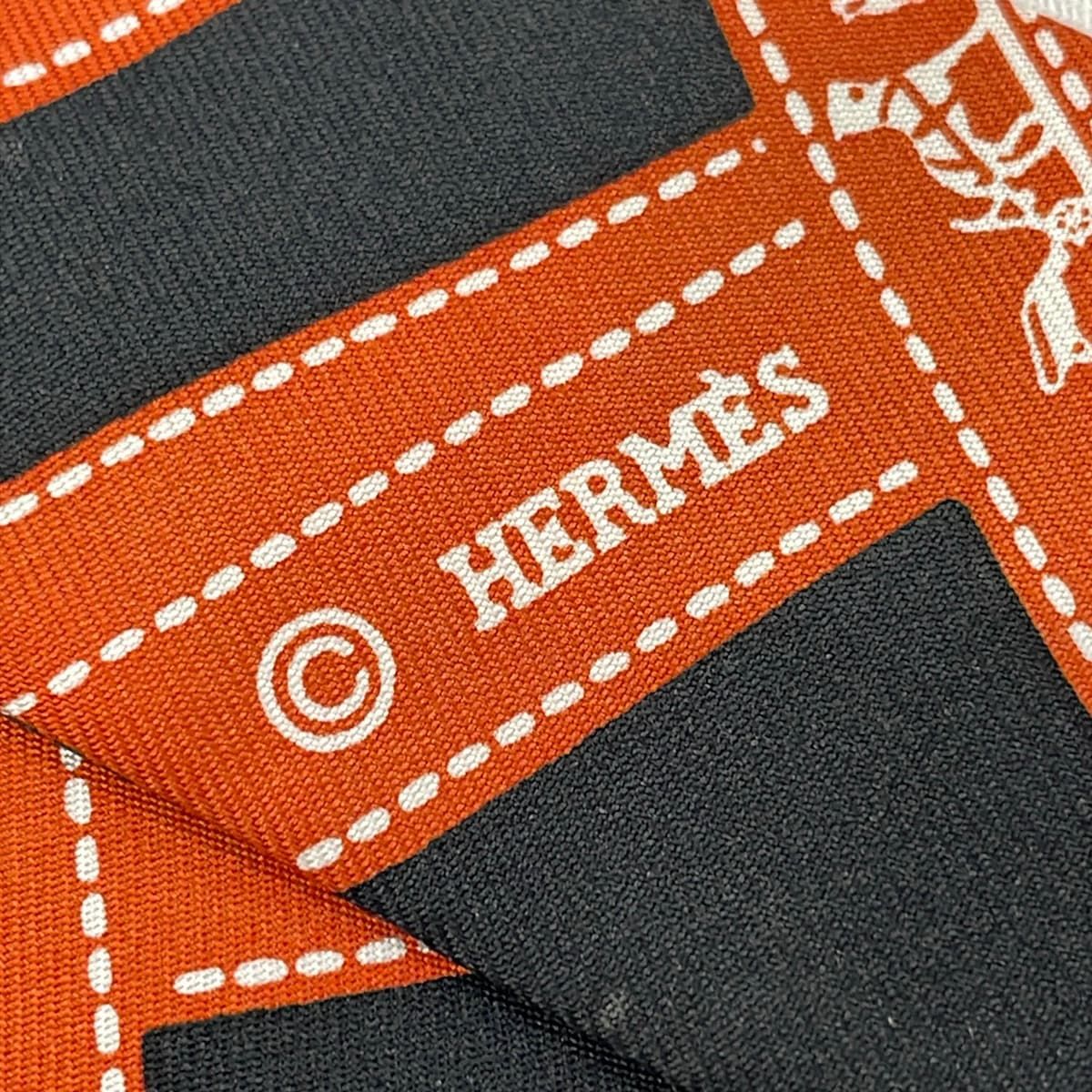 Hermes Scarf Twilly Black Orange Ribbon Bolduc Pattern — view 2