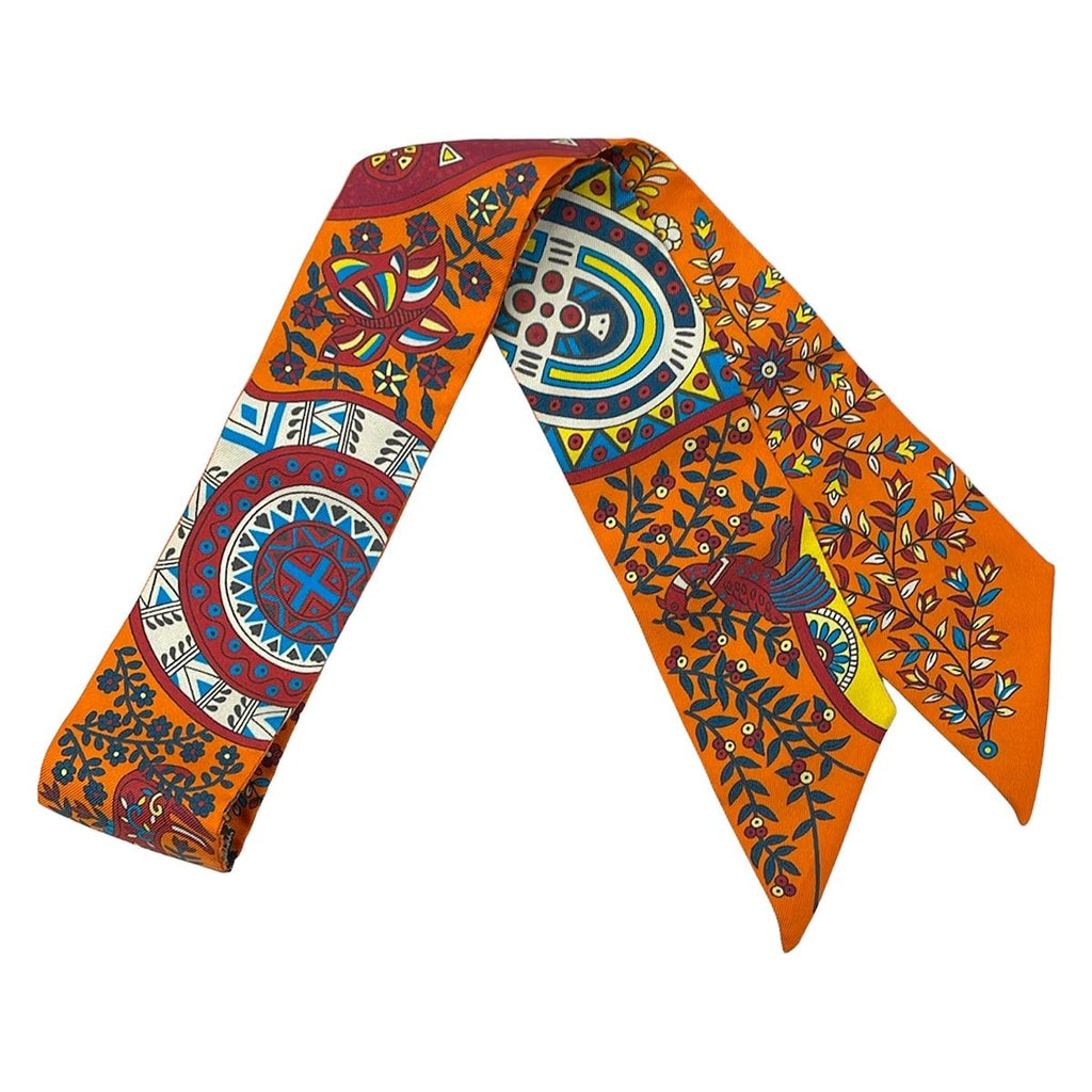 Hermes Scarf Twilly Orange Blue Multi Ribbon