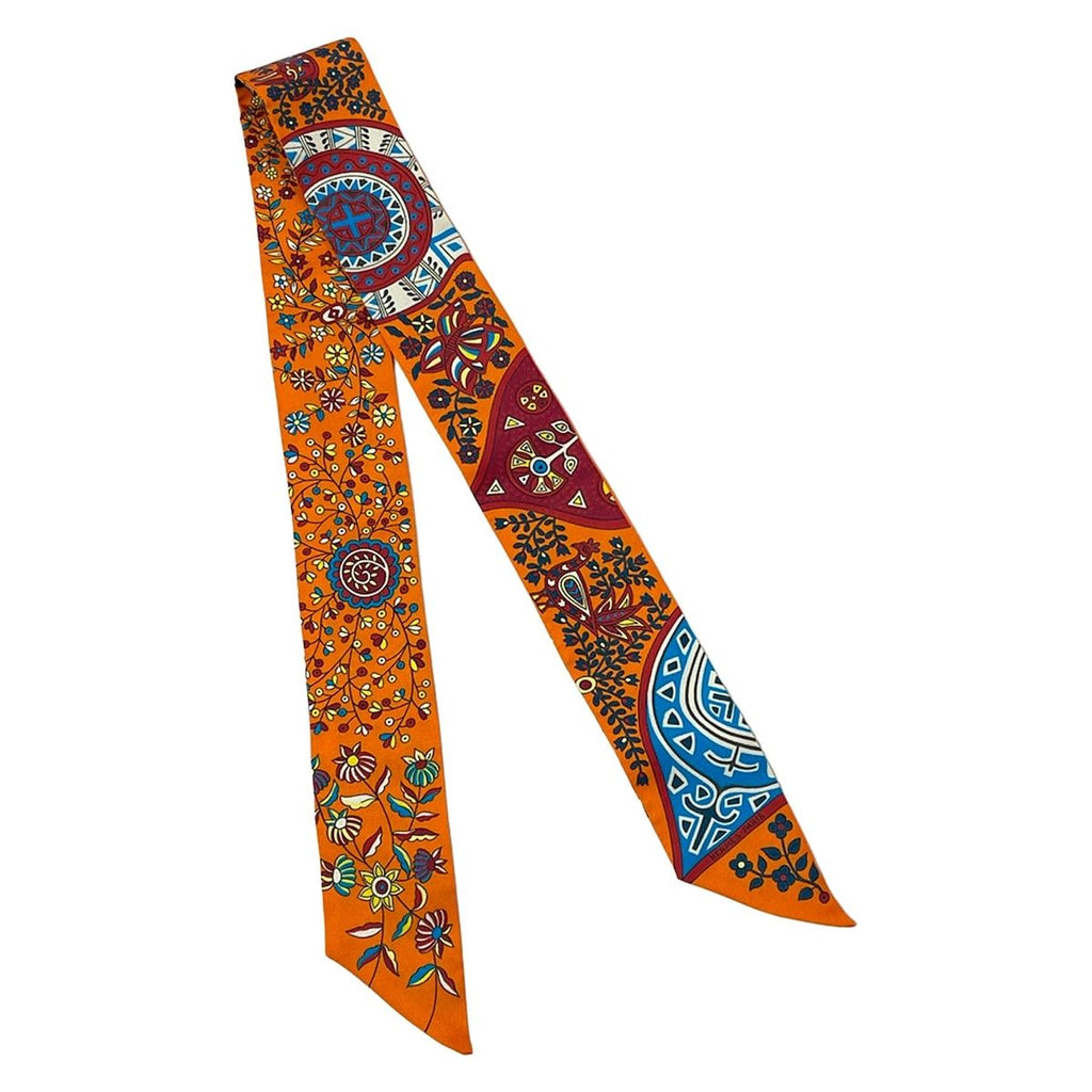 Hermes Scarf Twilly Orange Blue Multi Ribbon — view 4